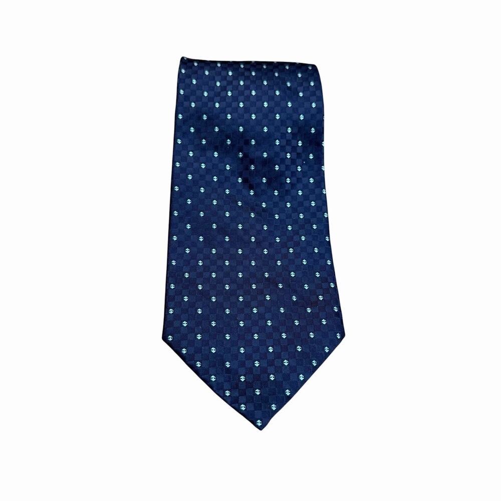 Perry Ellis Portfolio Silk Tie Blue Polka Dot Geometric Men Necktie 57 x 3.1/8
